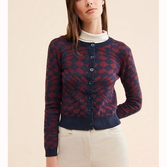 DAYDREAMER PLUM BERRY WAVE FITTED CARDIGAN - Picture 2 of 16